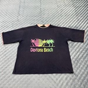 VINTAGE 90s Surf Shirt Adult Extra Large Black Pink Single Stitch Daytona Beach